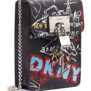 DKNY Black Graffiti Crossbody Bag with Blue & Red Accents